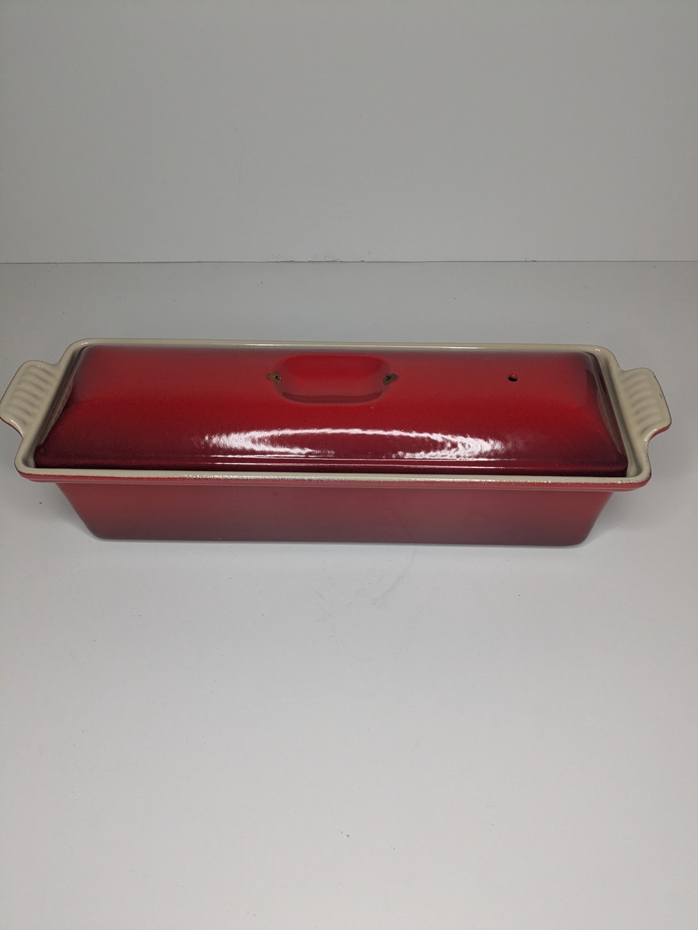 Le Creuset Red Enameled Cast Iron Rectangular Pate Terrine #32 MISSING HANDLE
